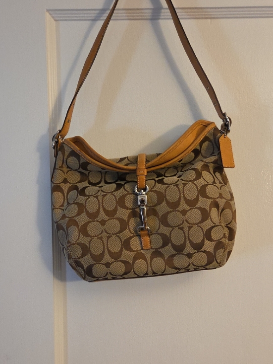 Coach Handbags - Coach Brown Signature Canvas Shoulder Bag with Tan Trim